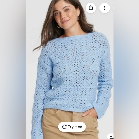 Universal Thread Sweaters - 👗Universal Thread Sky Blue Openwork Crewneck Sweater